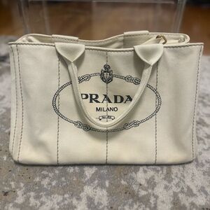 Prada White Canapa Logo tote with strap